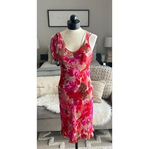 Ticci Tonetto Y2K Silk Printed Slip Dress Vintage Floral Red Pink Size Small